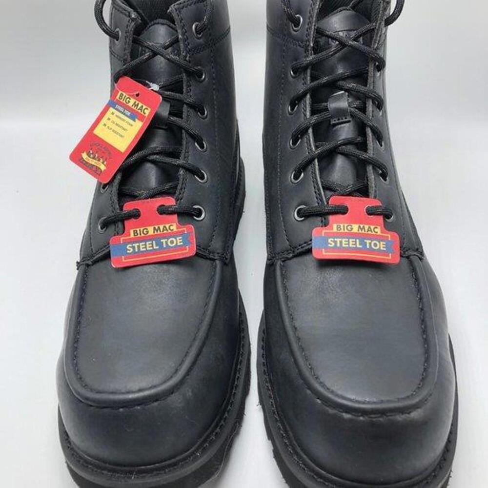NEW MENS BIG MAC BLACK STEEL TOE BOOTS MEMORY FOAM OIL SLIP RESISTANT SIZE 12